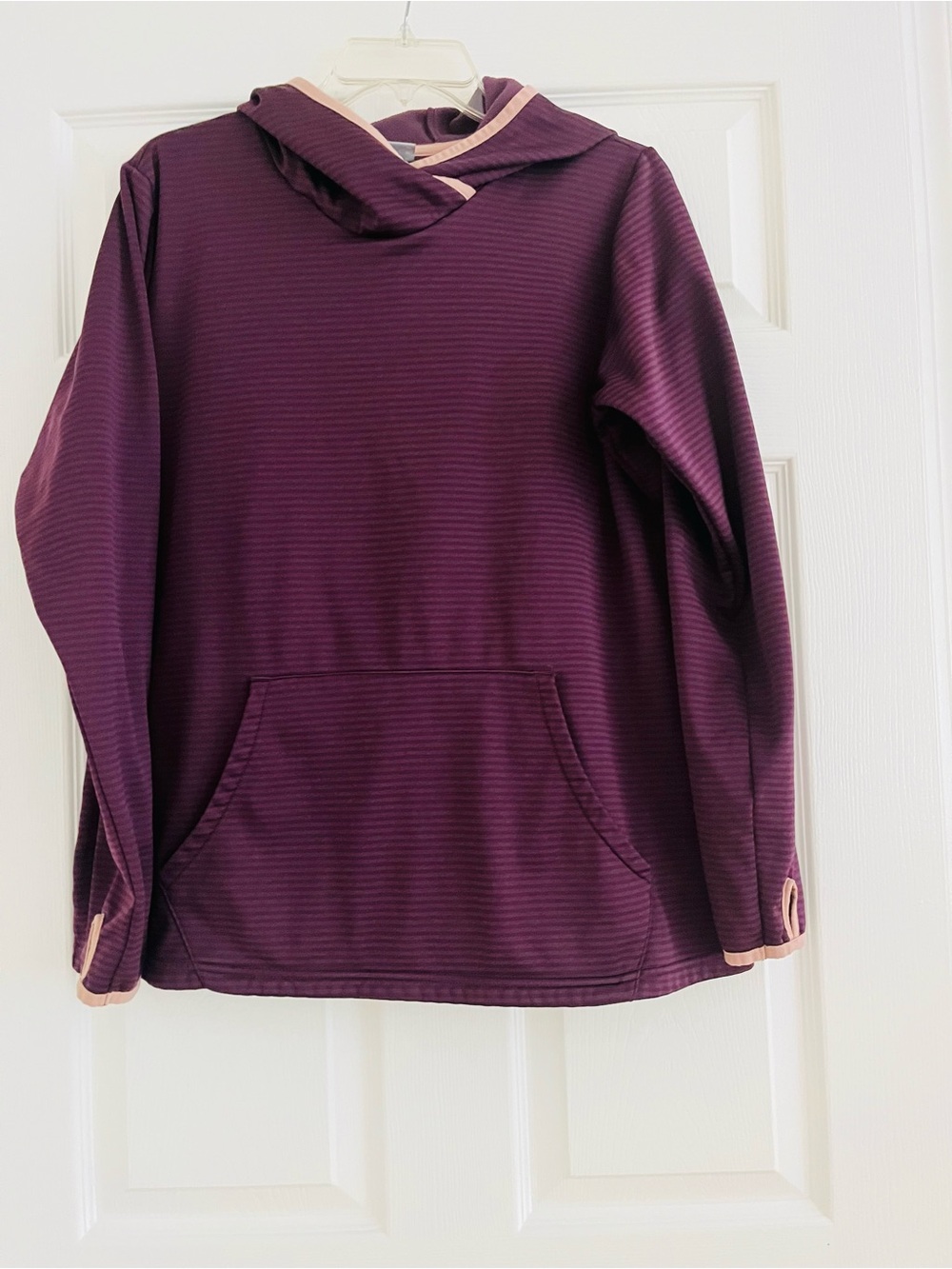 Columbia Plum Striped Hoodie with Blush Trim